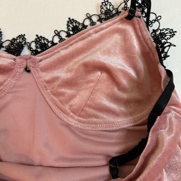 Y2K Slip Dress Women XL Pink Velour Lace Trim Babydoll Fairy Camisole Goth 90s - Picture 9 of 10